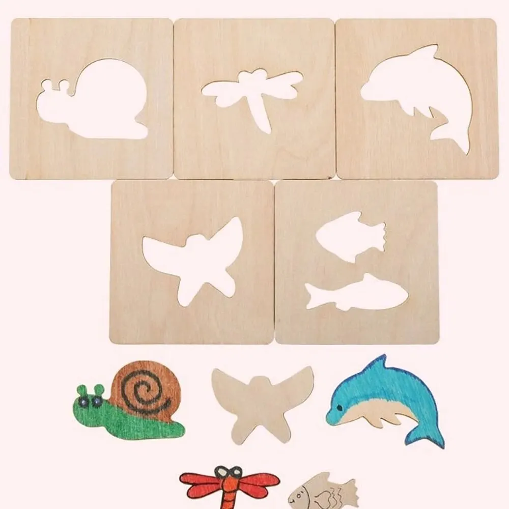 20pcs Montessori Kids Toys Drawing Toys Wooden DIY Painting Template Stencils Learning Educational Toys for Children Gift - Image 6
