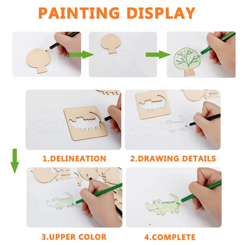 20pcs Montessori Kids Toys Drawing Toys Wooden DIY Painting Template Stencils Learning Educational Toys for Children Gift - Image 5