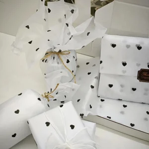 20×14 Inch Black Small Heart Print Tissue Paper Thin Decorative Wrapping Paper for Valentine Wedding Xmas Birthday Bouquet Wrapp