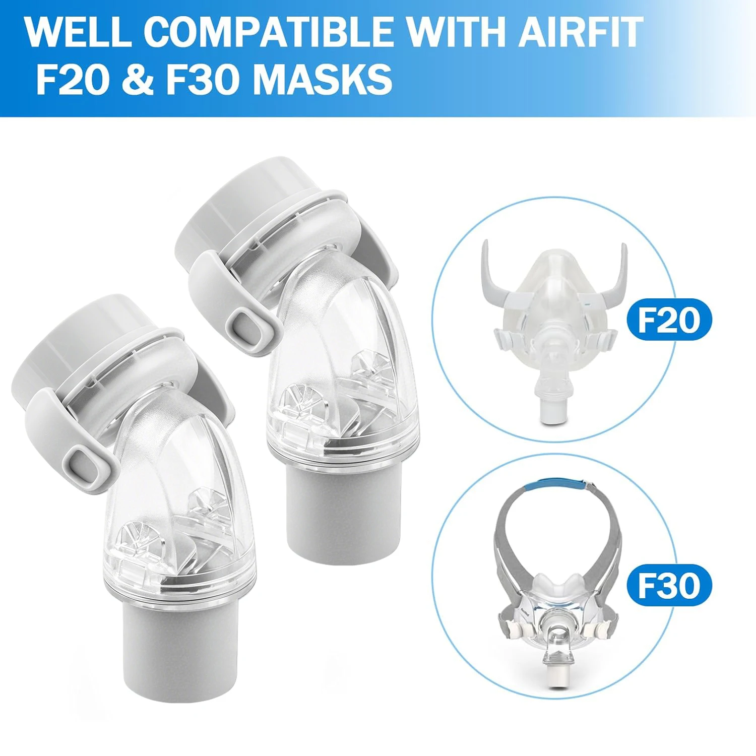 2/1pcs CPAP Replace Elbow Tubing Connector for AirFit F20 F30 Full Face Mask CPAP Mask Mouth and Nasal Mask Tube for Sleep Apnea