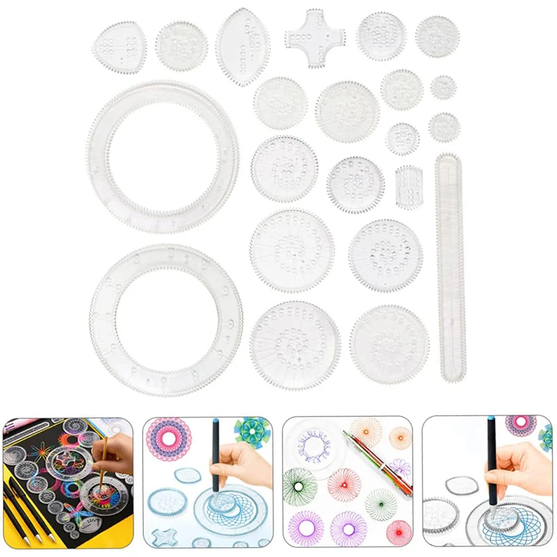 22pcs Spirograph Spiral Art Drawing Kit The Classic Way to Make Countless Amazing Designs For Kids Drawing Rulers Toys Set - Image 2
