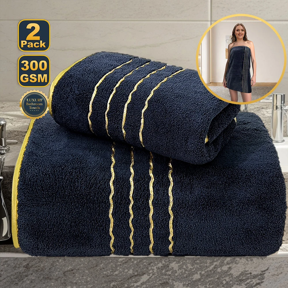 2/3/6/8 Pcs Bath Towel Set White & Gray with Gold Accents, Soft Absorbent Premium Towels for Home, Hotel & Bathroom - Image 4