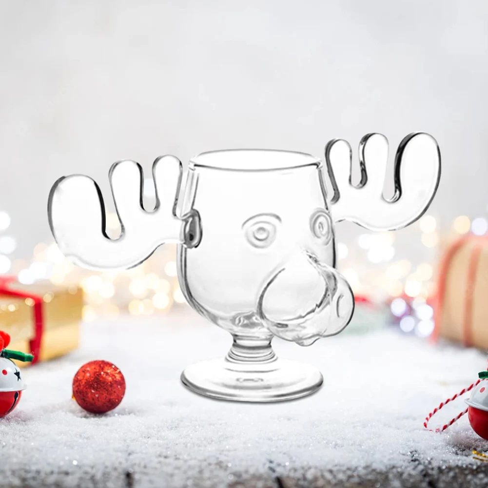 240ml 8oz Christmas Mug Christmas Reindeer Head Creative Elk Glass Milk Glass Wine Beer Water Juice Milk Glass - Image 3