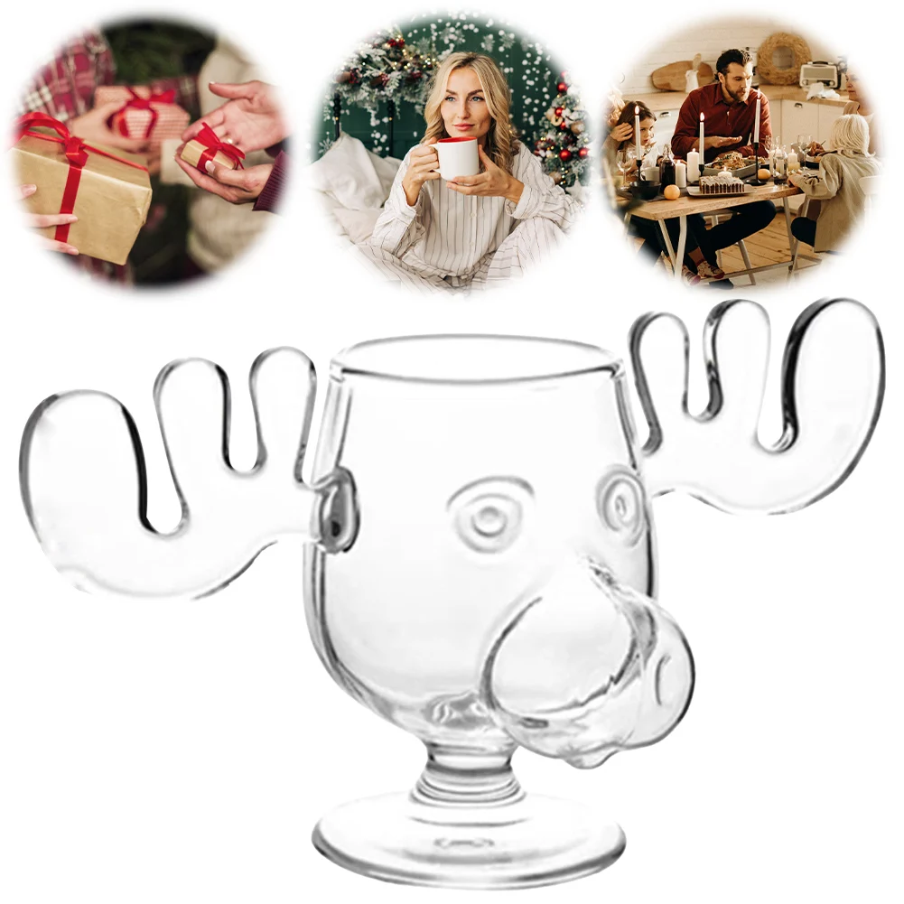 240ml 8oz Christmas Mug Christmas Reindeer Head Creative Elk Glass Milk Glass Wine Beer Water Juice Milk Glass - Image 4