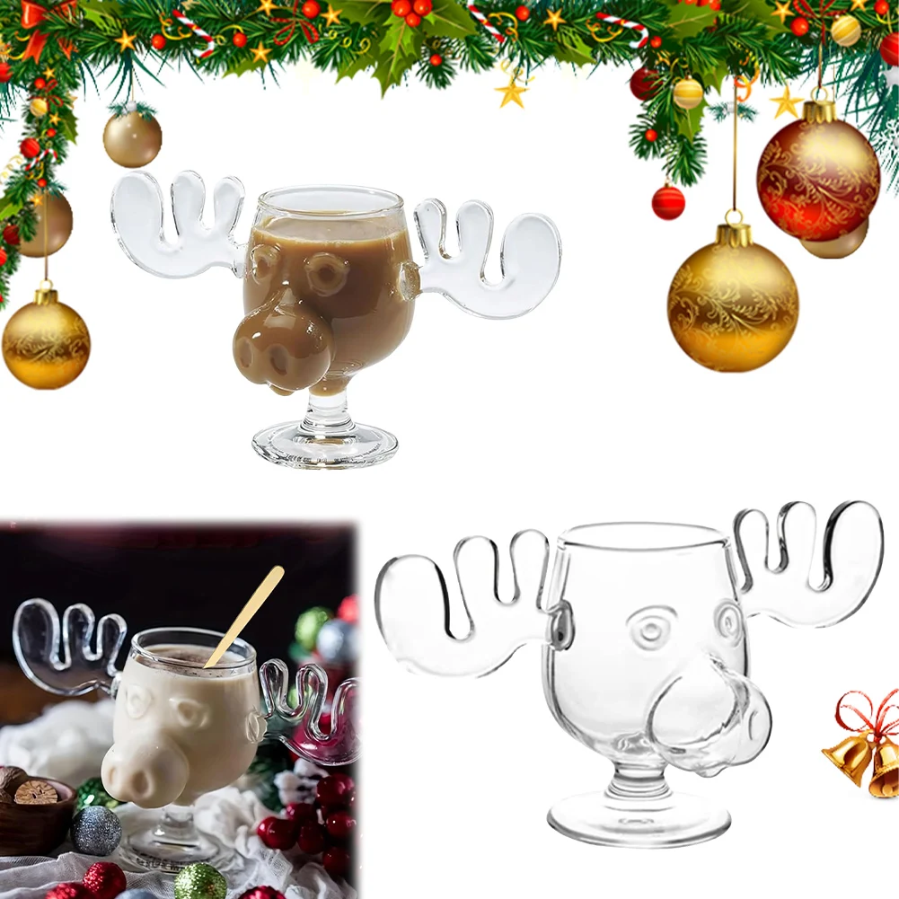 240ml 8oz Christmas Mug Christmas Reindeer Head Creative Elk Glass Milk Glass Wine Beer Water Juice Milk Glass - Image 5