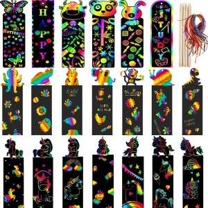 24/48 Pcs Animal DIY Toys Scratching Painting Paper Alien Scratching Painting Colorful Scratching Paper For Kids