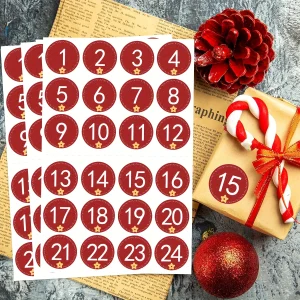 24/48/120pcs Christmas Advent Calendar Number Stickers 1-24 Countdown Decals Xmas Stickers for Office School Party Scrapbook