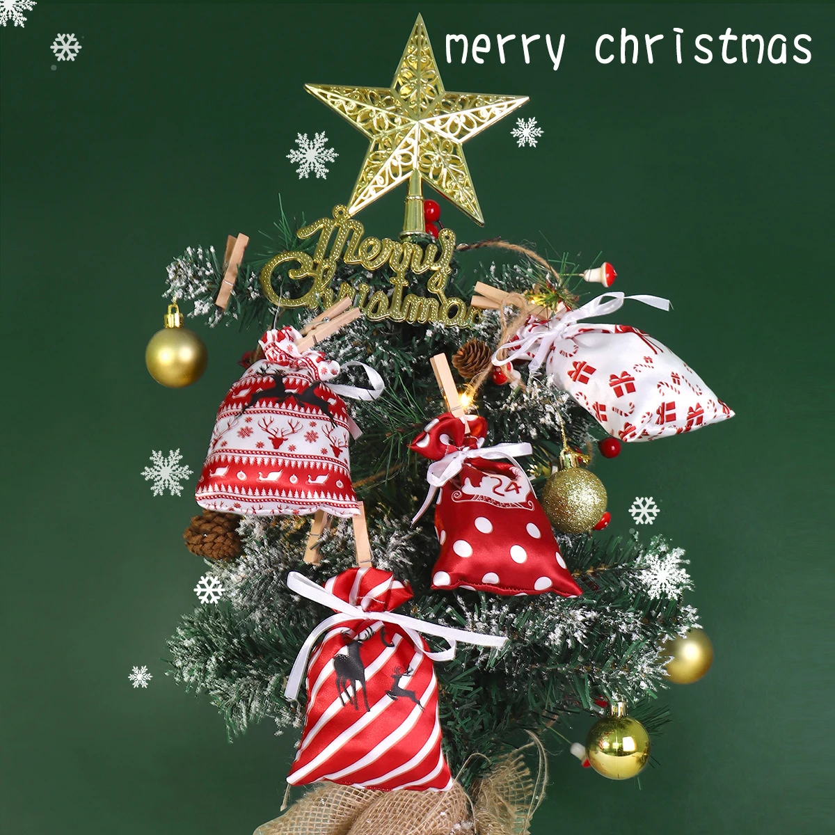 24Pcs/set Christmas Advent Calendar Bag Satin Cloth DIY Drawstring Bag Gift Bags with Clips 2023 Christmas Countdown Advent Bag - Image 6
