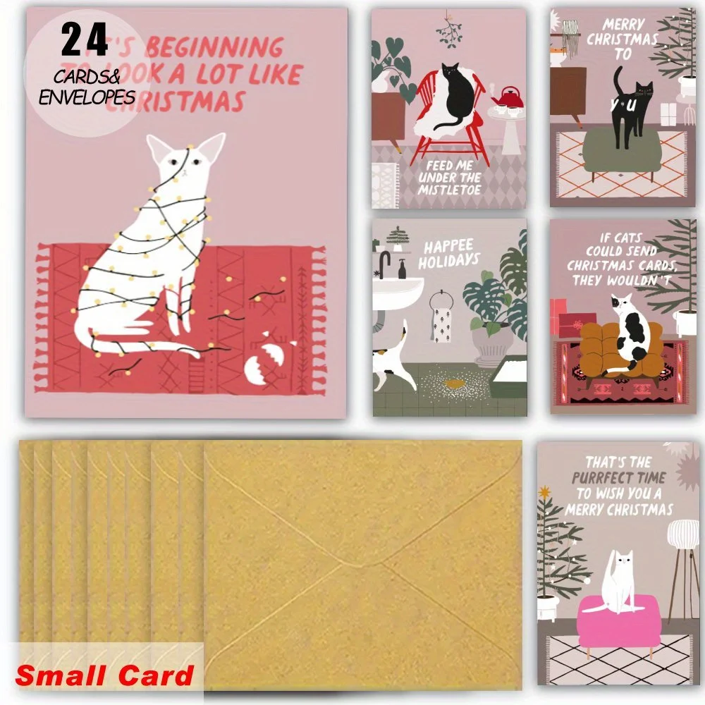24pcs, cat funny holiday cards, Christmas cards with envelopes, christmas cards bulk, Christmas gift cards for cat parents - Image 3
