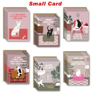 24pcs, cat funny holiday cards, Christmas cards with envelopes, christmas cards bulk, Christmas gift cards for cat parents