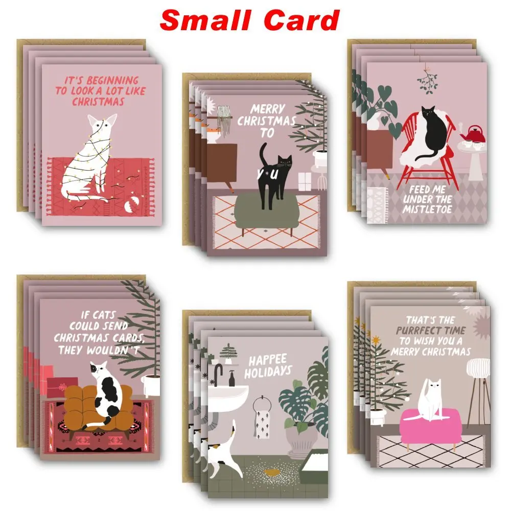 24pcs, cat funny holiday cards, Christmas cards with envelopes, christmas cards bulk, Christmas gift cards for cat parents
