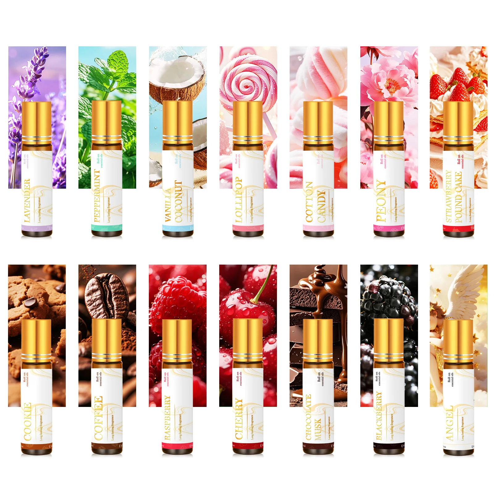 2PC 10ML Fragrance Oils Roller Fragrance Oil Lavender Lollipiop Cookie Vanilla Coconut Scent Long Lasting Gift To Friends