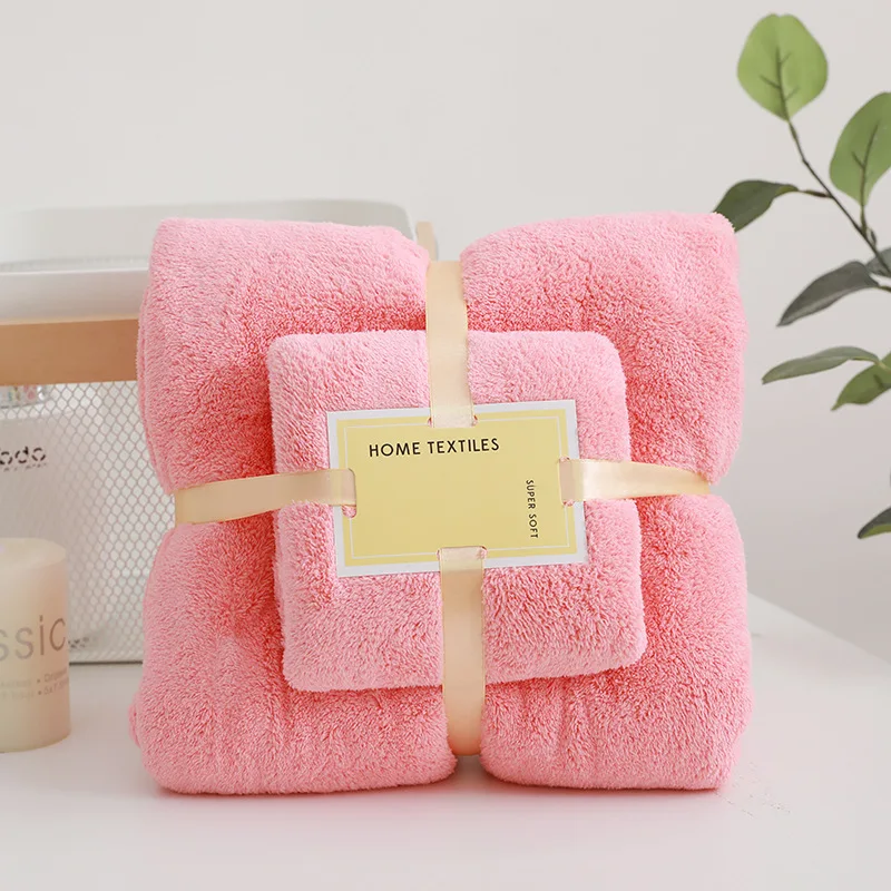 2PC Bath Towels Set Super Soft Highly Absorbent Quick-drying Coral Velvet Bath Towel For Adults Hotel & Spa Use - Image 4