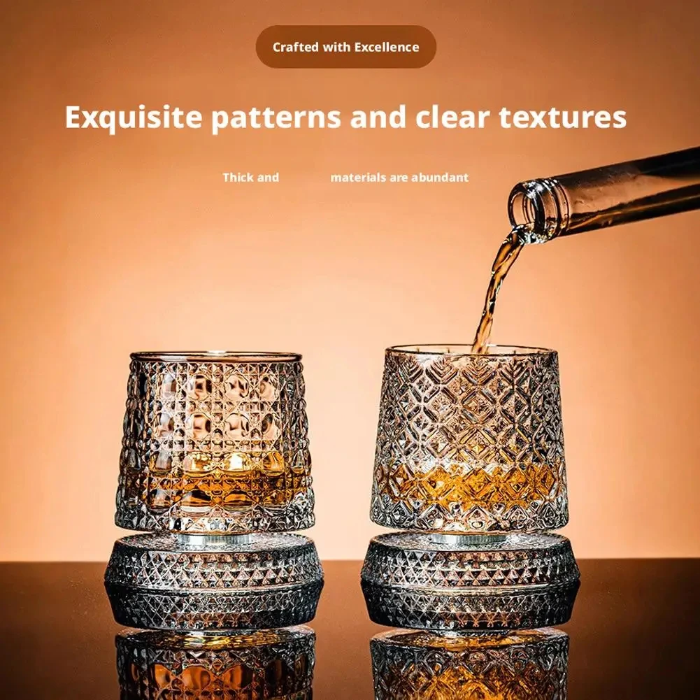 2PCS Whiskey Glasses Rotating Whisky Glass With Glass Base 360 Rotate Degrees Crystal Rum Glass For Cocktail Party Drinking Gift - Image 5