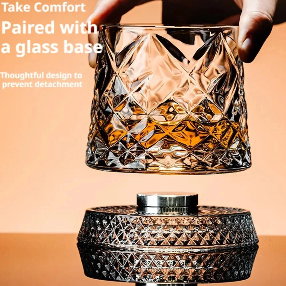 2PCS Whiskey Glasses Rotating Whisky Glass With Glass Base 360 Rotate Degrees Crystal Rum Glass For Cocktail Party Drinking Gift - Image 2