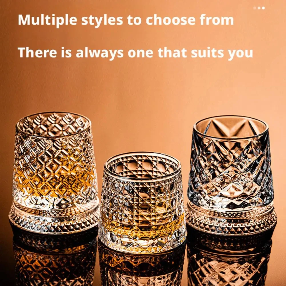 2PCS Whiskey Glasses Rotating Whisky Glass With Glass Base 360 Rotate Degrees Crystal Rum Glass For Cocktail Party Drinking Gift - Image 4