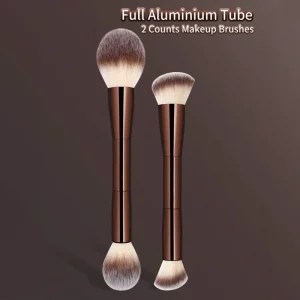 2pcs Professional Double-Ended Face Makeup Brush Set with Tip Powder & Blush Applicator - Soft Nylon Bristles Suitable for Skin