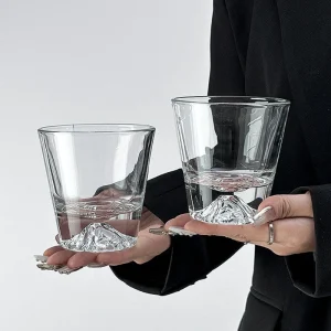2pcs Sets Japanese Style Mount Fuji Glass Cup Snow Mountain Cup Snowflake Pattern Cocktail Glass Exquisite Foreign Wine Glass