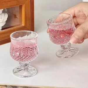2pcs Vintage Embossed Wine Glass,Diamond Painting Glass Cups,Style Creative Mini Brandy Snifters Set For Candlelit Dinner Decor