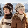 2pcs/Set Warm Knitted Hat and Scarf Set for Children Pullover Hat Plus Velvet Ear Protection Winter outdoor