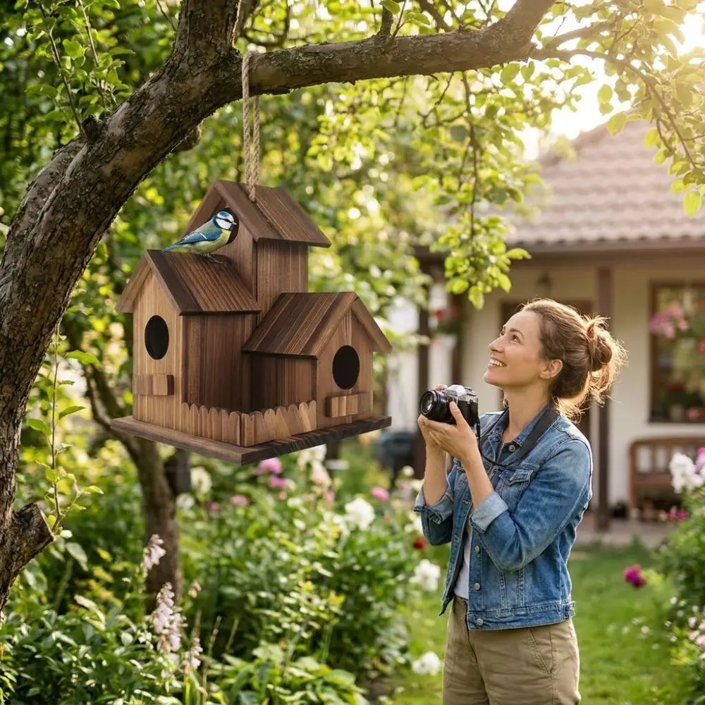 3 Chambers Wooden Bird House Incubation Box Thickened Bird Breeding Box Weather Resistant Handmade Bird Villa Nest - Image 3