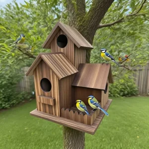 3 Chambers Wooden Bird House Incubation Box Thickened Bird Breeding Box Weather Resistant Handmade Bird Villa Nest