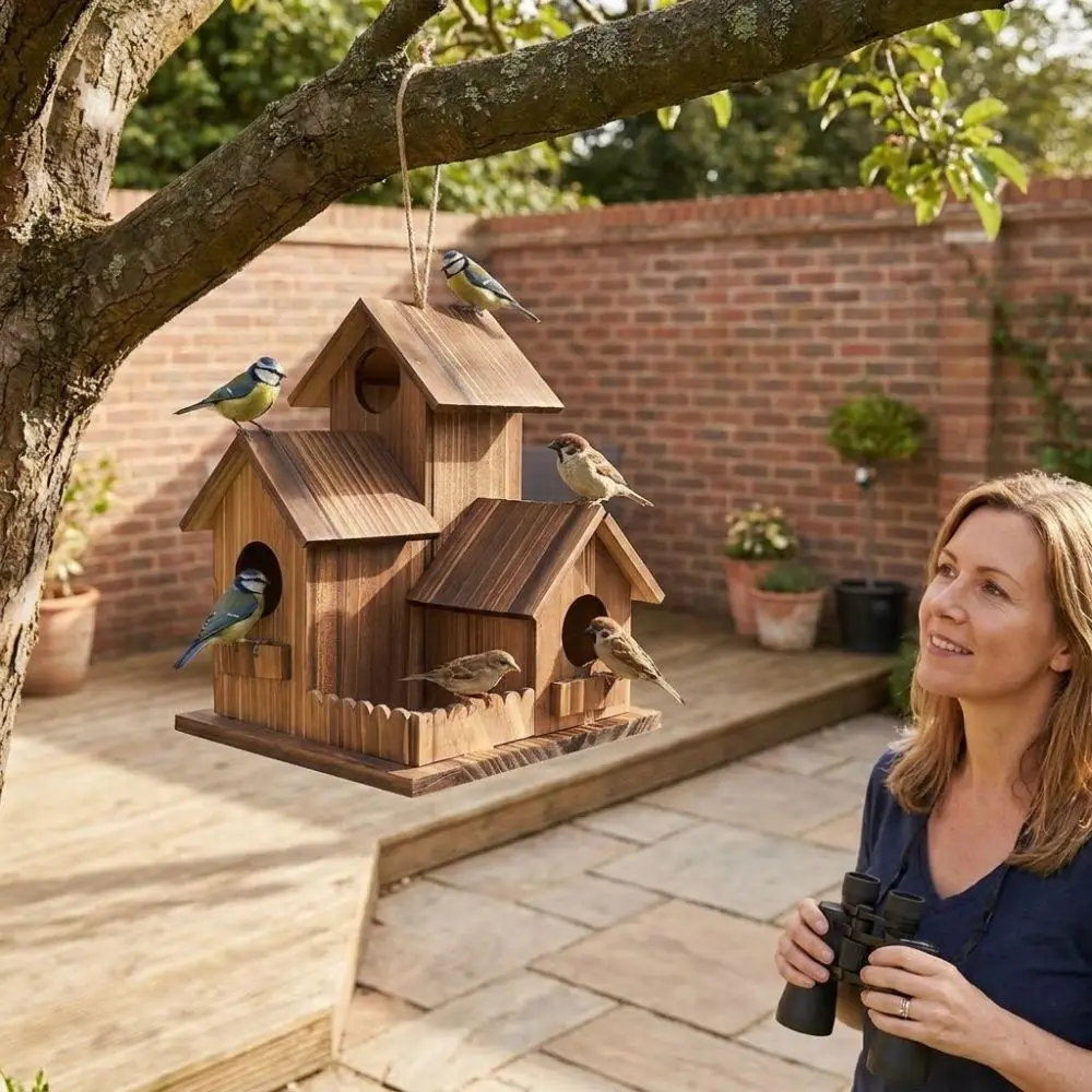 3 Chambers Wooden Bird House Incubation Box Thickened Bird Breeding Box Weather Resistant Handmade Bird Villa Nest Yard - Image 2