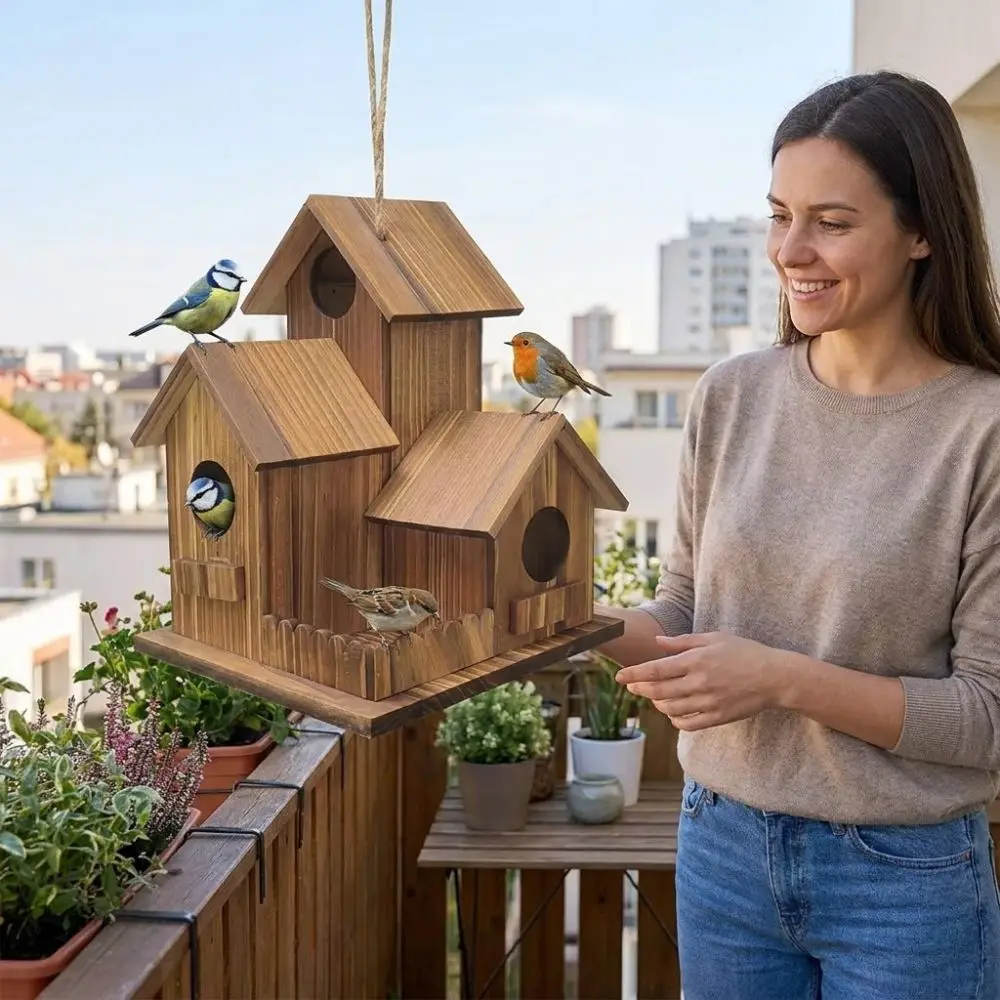 3 Chambers Wooden Bird House Incubation Box Thickened Bird Breeding Box Weather Resistant Handmade Bird Villa Nest Yard - Image 5