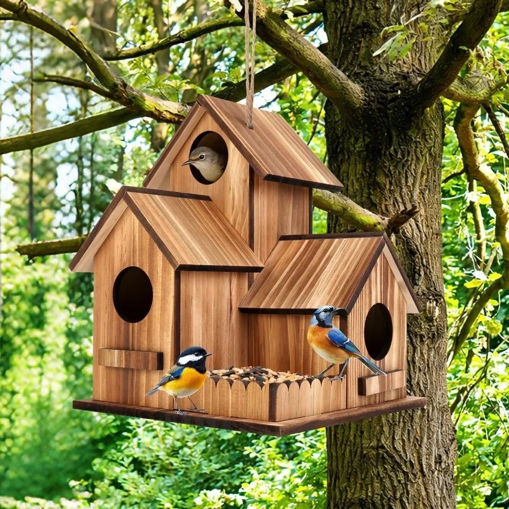 3 Chambers Wooden Bird House Incubation Box Thickened Bird Breeding Box Weather Resistant Handmade Bird Villa Nest Yard - Image 3