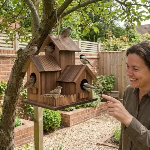3 Chambers Wooden Bird House Thickened Weather Resistant Bird Breeding Box Rustic Incubation Box Hanging Birdhouse Backyard