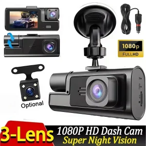 3 Channel Dash Cam 3" IPS Screen 1080P Driving Recorder G-sensor HD Night Vision Wide-angle Car DVR Accessories
