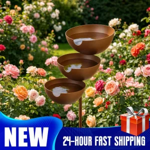 3-Layer Rain Catcher Bird Bath with Metal Stake Bird Water Feeding Bowl Bird Bath and Feeder for Outdoors Garden Yard Decoration