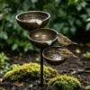 3-Layer Standing Birdbath with Rain Collector Metal Pole Hanging Water Feeder Bowl for Wild Birds Backyard Garden Statue Decor