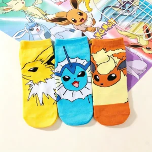 3 Pairs of New Japanese Cartoon Pokémon Cotton Printed Pattern Women's Knitted Socks for Summer Casual Four Season Ankle Socks