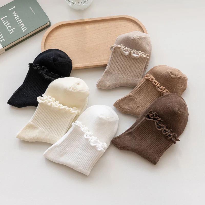 3 Pairs/Lot Cute Socks For Women New Japanese Style Breathable Girls Short Socks Kawaii Solid Socks Frilly Ruffle Socks Casual - Image 5