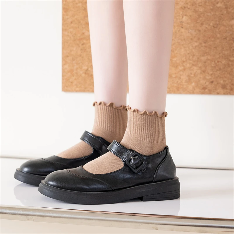 3 Pairs/Lot Cute Socks For Women New Japanese Style Breathable Girls Short Socks Kawaii Solid Socks Frilly Ruffle Socks Casual - Image 3