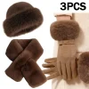 3-piece Winter Warm Suit, Warm Furry Hat, Gloves, Scarf, Hat Set, Windproof and Thick, Suitable for Outdoor Activities