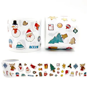 300pcs/roll Cartoon Christmas Theme Gift Tag Sticker Holiday Birthday Party Gift Decoration Praise Sticker Reward Stickers Label