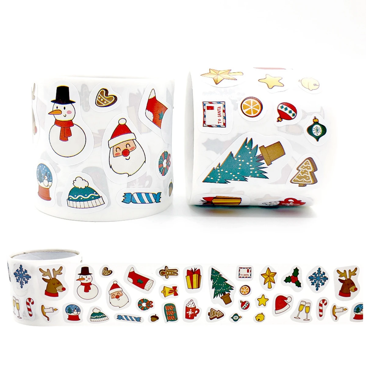 300pcs/roll Cartoon Christmas Theme Gift Tag Sticker Holiday Birthday Party Gift Decoration Praise Sticker Reward Stickers Label