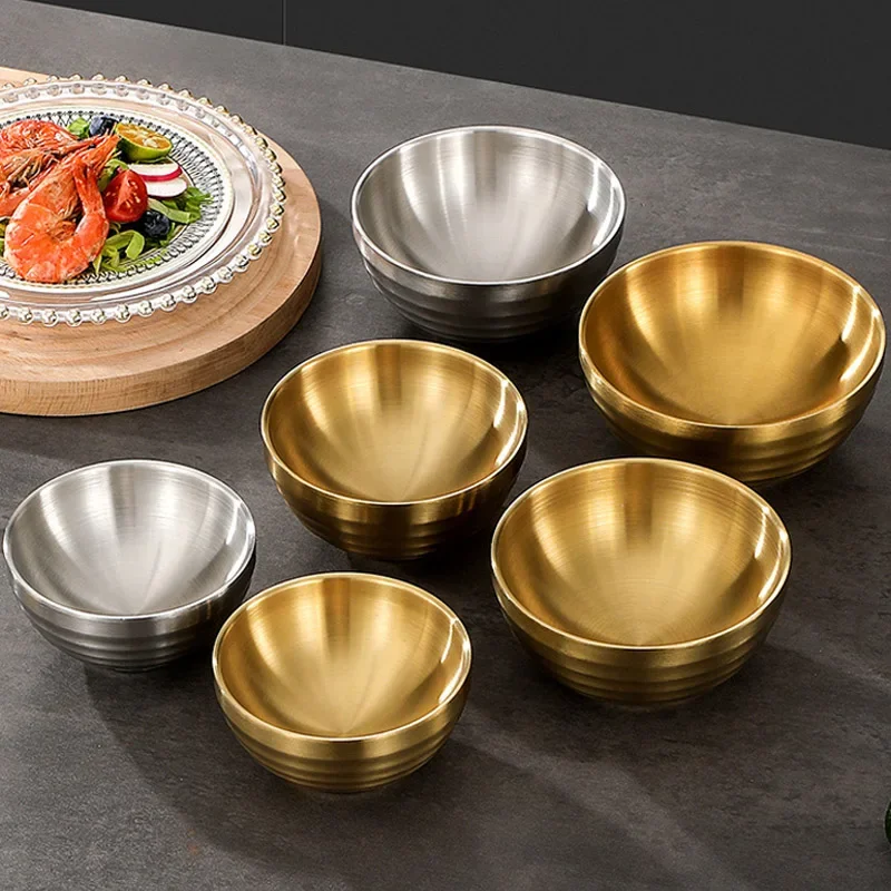 304 Stainless Steel Threaded Rice Bowl Dough Round Soup Double Layer Insulated Ramen Bowls Home Tableware Kitchen Accessories - Image 2