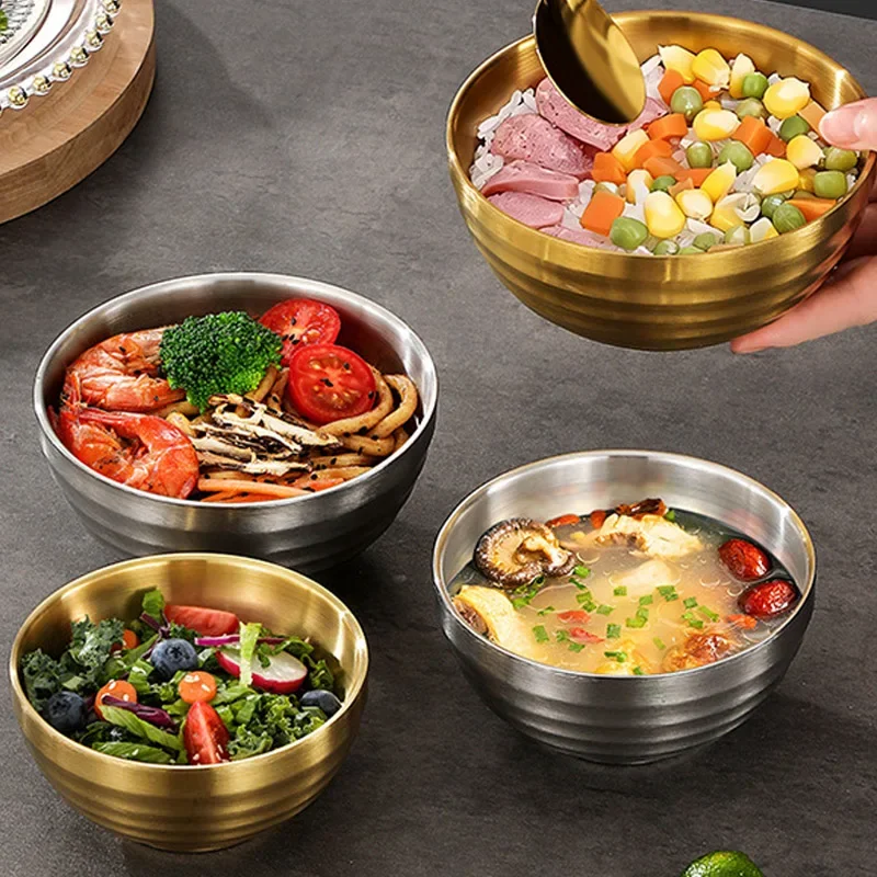 304 Stainless Steel Threaded Rice Bowl Dough Round Soup Double Layer Insulated Ramen Bowls Home Tableware Kitchen Accessories - Image 3