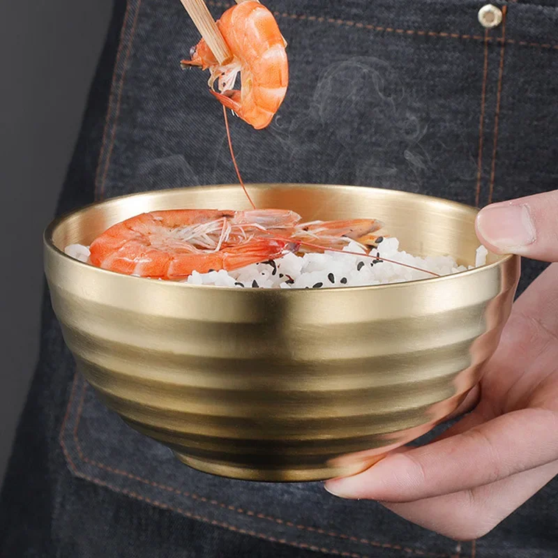 304 Stainless Steel Threaded Rice Bowl Dough Round Soup Double Layer Insulated Ramen Bowls Home Tableware Kitchen Accessories - Image 5