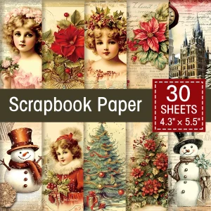 30pcs Vintage Christmas Scrapbook Paper European Folk Motifs Designs,For Diy Crafts,Card Making,Christmas Gift Background Paper