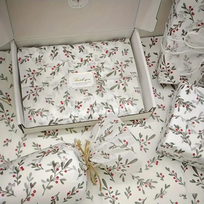 30pcs/10pcs Holly, Berry Thin Paper, Wax-Coated Gift Wrapping, Party Favor Packaging for Christmas, Thanksgiving, Birthdays