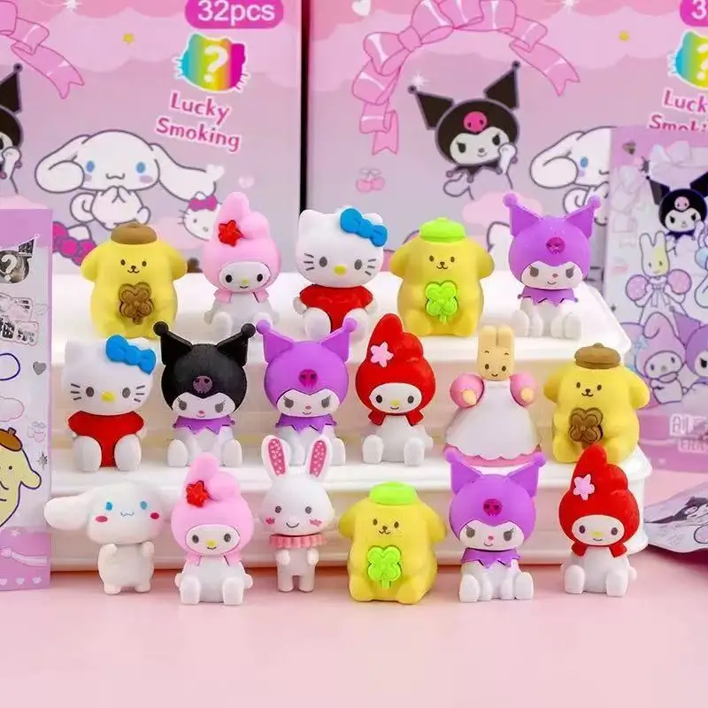 32Pcs Blind Box Erasers Set, Cute Anime Figure Stationery (Heimi/Xiaomei/Puppu), Perfect School Prizes