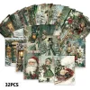 32pcs, green retro nostalgic Christmas postcards, birthday/anniversary gifts, collectible, giftable, and mailable