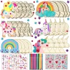 386Pcs Unicorn Wood Craft Set with 18Pcs Unicorn Wood, 354 Rhinestones, 12 Colored Pencils, 2 Stickers, Boys/Girls DIY Crafts