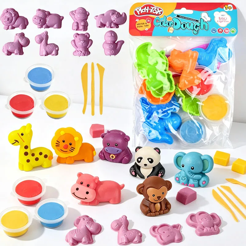 3D Animal Clay Set with Mold Children DIY Creativity Play Dough Set Safe Non-toxic Cartoon Molding Dough Accessories Kit for Kid - Image 3