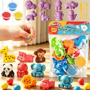 3D Animal Clay Set with Mold Children DIY Creativity Play Dough Set Safe Non-toxic Cartoon Molding Dough Accessories Kit for Kid