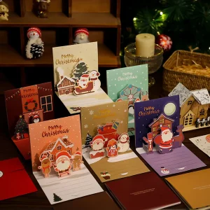 3D Christmas Stereo Greeting Cards Thanksgiving Holiday Blessings DIY Christmas Eve Christmas Blank Cards with Envelopes